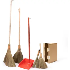 Tts home broom and dustpan set with 449 long handle for family kitchen office and lobby 4pack standup brooms with dustpan combo
