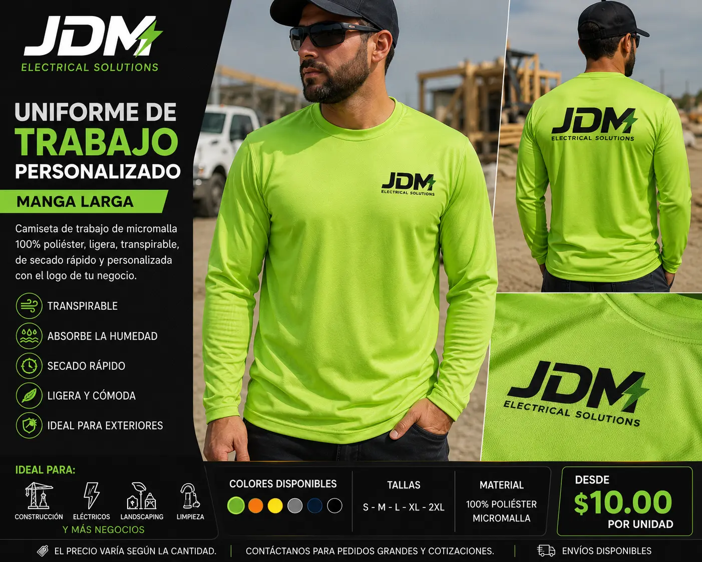 Custom HI-Vis Work Shirt-Personalized Company Logo- Long Sleeve Safety Workwear