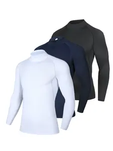 3 Pack Men's Compression Shirts Long Sleeve, Tight Fit Base Layers Undershirts, Moisture Wicking Gym Running Athletic Muscle Workout Tops, Lightweight Compression Activewear