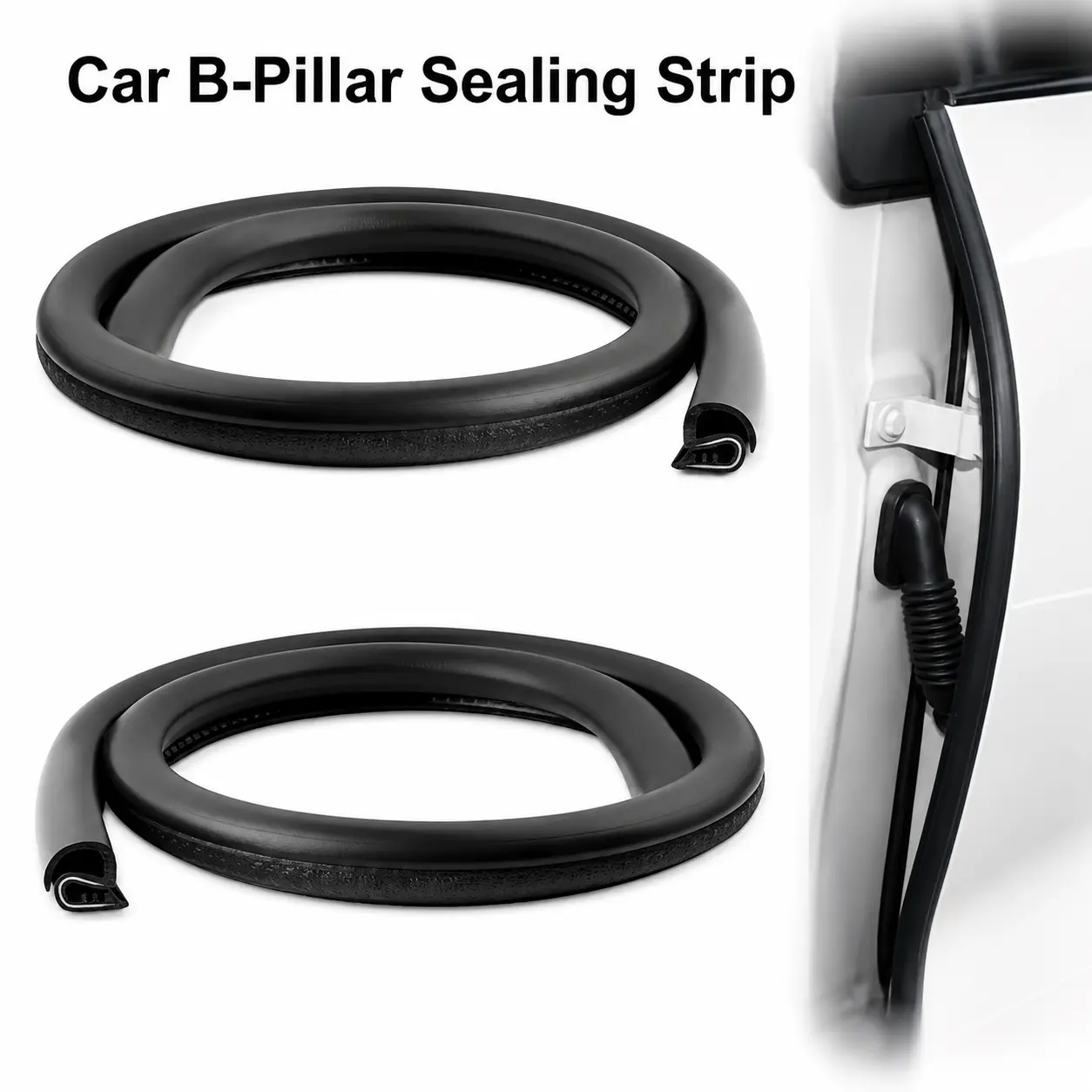2 Pcs Super Long Waterproof Car B Pillar Weather Stripping Seal, Wind Noise Reduction Soundproof Sealing Bar, High Density EPDM Rubber Edge Protector, Steel Frame Buckle Design Auto Seal Strips for Most Cars and SUVs