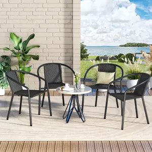 Grezone Outdoor Chairs Set of 4 Patio Chairs,Stackable Wicker Rattan Chairs with Metal Frame for Balcony, Deck, Bistro, Backyard, Porch