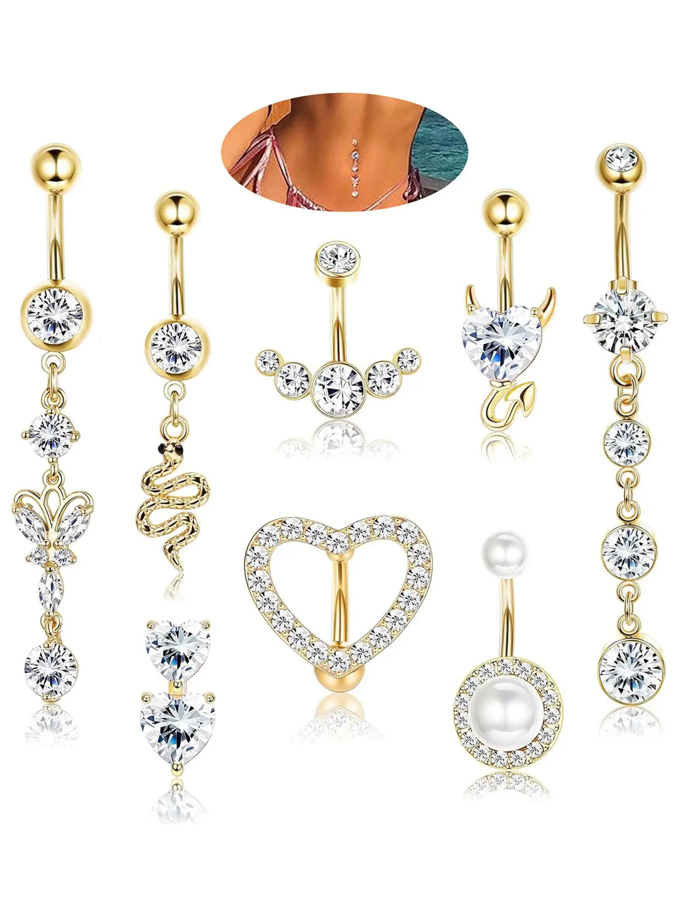 Women's Elegant Butterfly & Heart & Snake Design Belly Rings, Belly Piercing Jewelry, Fashion Body Jewelry for Party, Daily Clothing Decor, Trendy All-match & Exquisite Jewelry for Birthday Gift