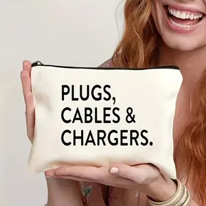 1pcs Letter Printed Storage Bag, Durable Charger and Data Cable Organizer, Unisex Travel Essential, Travel Organizer Bags, Home Organization, Makeup Brush Holder, Zipper Pouches