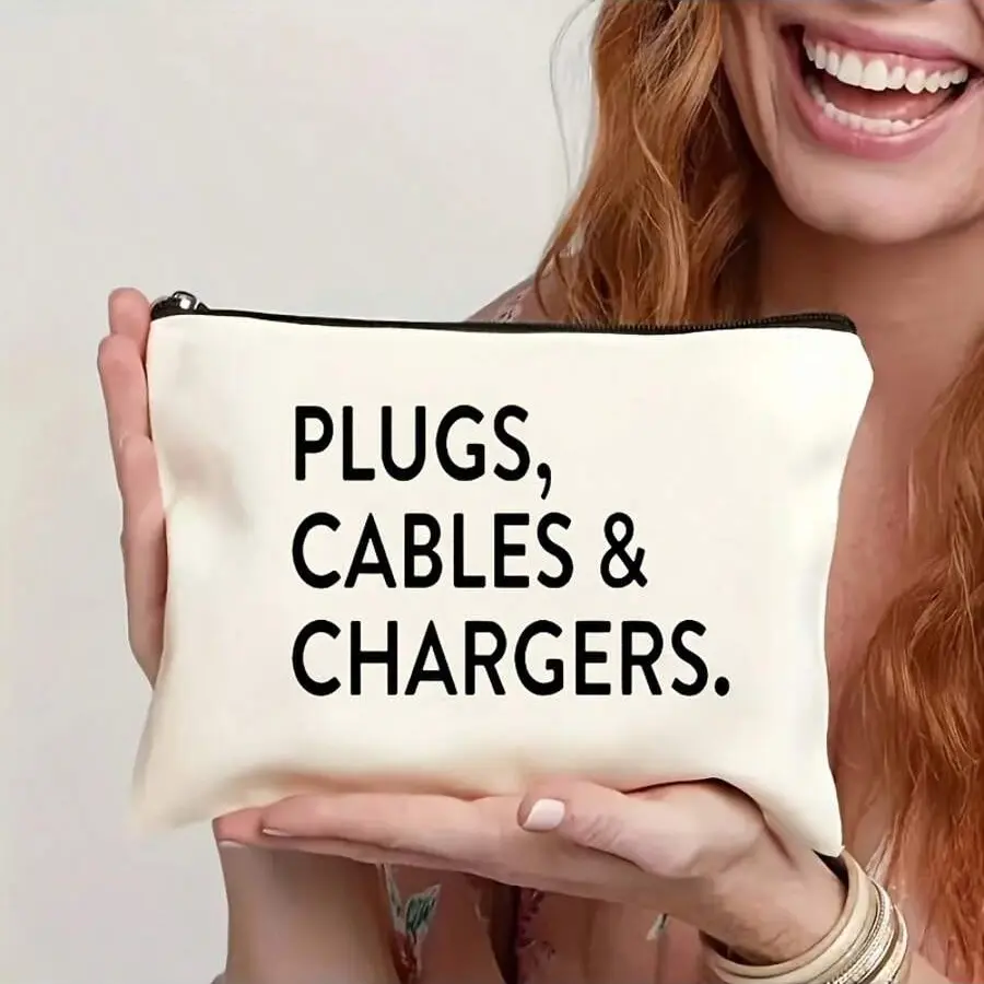 1pcs Letter Printed Storage Bag, Durable Charger and Data Cable Organizer, Unisex Travel Essential, Travel Accessory, Travel Necessities, Travel Organizer Bags, Home Organization, Makeup Brush Holder, Zipper Pouches