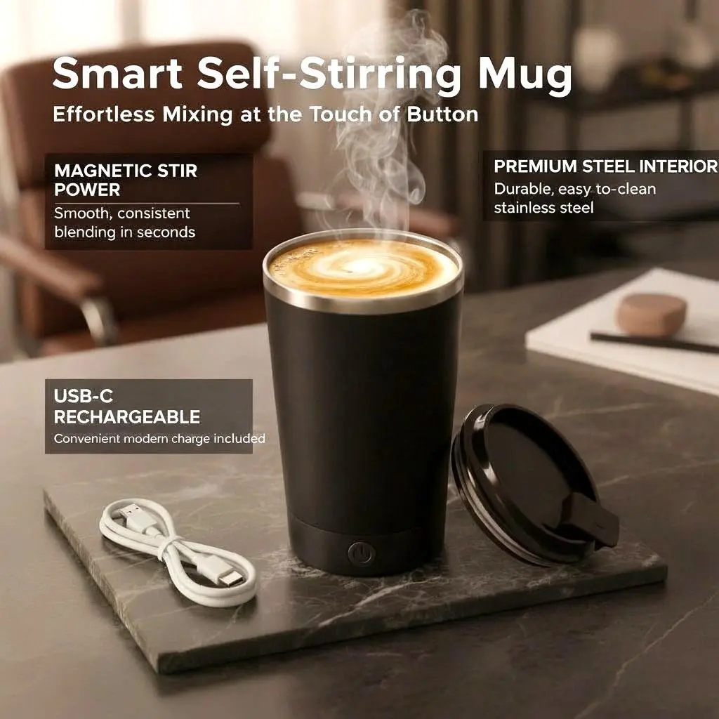 Self-Stirring Magnetic Coffee Mug Electric Automatic Heated Mixing Cup Rechargeable 316 Stainless Steel --Self Mixing Mug USB Coffee Mixer Mug for Protein Shake Milk Cocoa Smart Coffee Mug Portable Office Travel Gift
