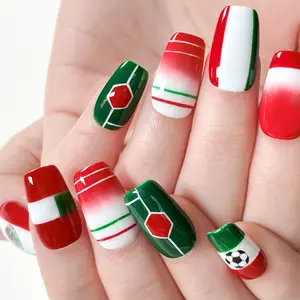 10 Pcs Mexico2026 World Football Theme Nail Tips, International Football-Every Four Years Fans Nail Wraps, Reusable Glossy False Nails,  Original Handmade Design High Quality Luxury Press On Nail, Perfect for Fans, Events, Parties, Includes Tool Kit