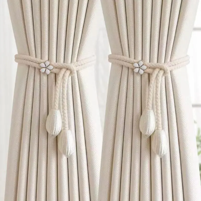 Flower Designed Curtain Tieback, 1 Pair Handmade Braided Curtain Holdback, Window Curtain Accessories for Home Living Room Bedroom Decor, Window Decorations Supplies