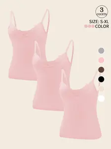 3-Pack Solid Color Sexy Lace-Trim Women's Camisole Tops, High Elastic Non-Slip Breathable Vest, Women's Wireless Running and Yoga Sports Vest, Casual Wear for Indoors and Outdoors, Lace Sexy Versatile Base Top for Women