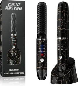 Beard Straightening Heat Brush for Men Cordless Beard and Hair Straightener Hot Comb with 3 Temp Settings, Mini and Anti-ScaldAuto Shut Off for Home Travel, Gifts for Men