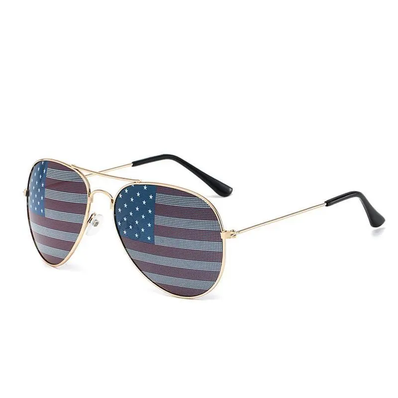 Smart Sunglasses with Bluetooth Audio, Unisex Patriotic American Flag Aviators with Double Beam Metallic Frame, Polarized Lenses that Block Blinding Sun for Independence Day