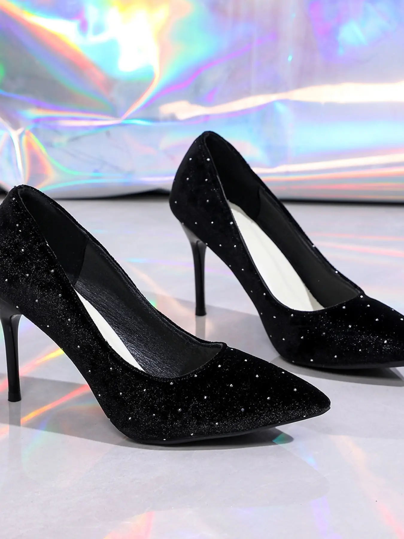 Elegant Pointed Toe High Heel Shoes, Stylish Faux Fur & Rhinestone Design, Comfortable Fit, No More Foot Rubbing, Perfect for Special Occasions, Evening Party Shoes, Party Nightclub Shoes