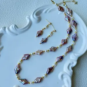 Butterfly & Diamond Freshwater Pearl Necklace - 18K Gold-Plated Accents, Lavender Pearls, 16+2 Inch Extender, Matching Earrings Set