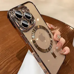 Luxury Magnetic Plating Clear Phone Case for iPhone 17 Air 16 15 14 13 12 11 Pro Max 16 Plus with Magsafe Wireless Charging Protection Casing Smartphone Cellphone Screen Protector