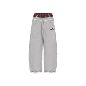 2025 Retro College Style Sports Casual Loose Unisex Double Waistband Fake Two-Piece Sweatpants