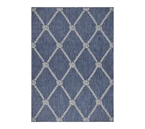 Ox Bay Navy/White Checkered Nautical Outdoor Area Rug, 5' x 7'
