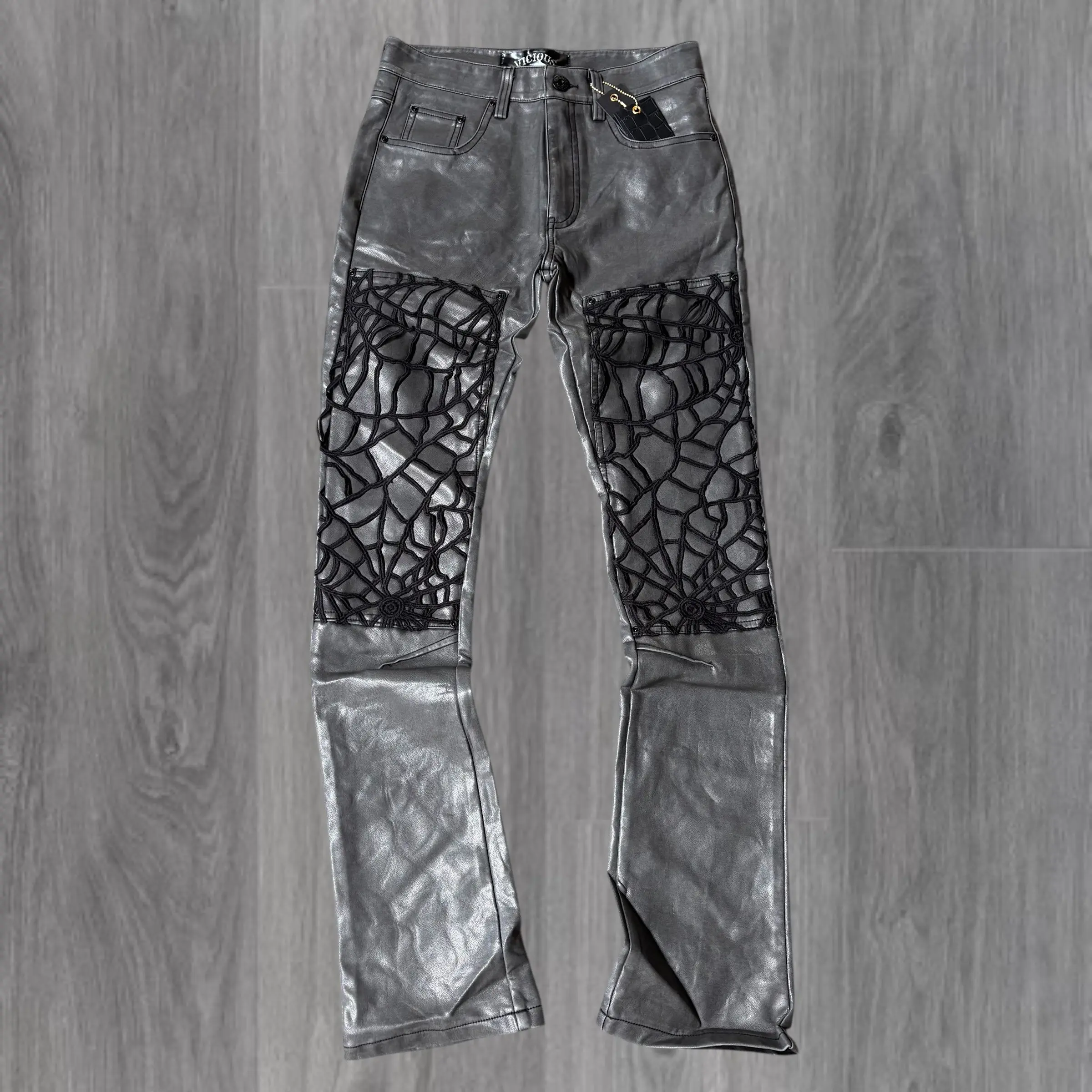 Vicious - STACKED (VEGAN LEATHER) PANTS - Dk.GREY - VC961