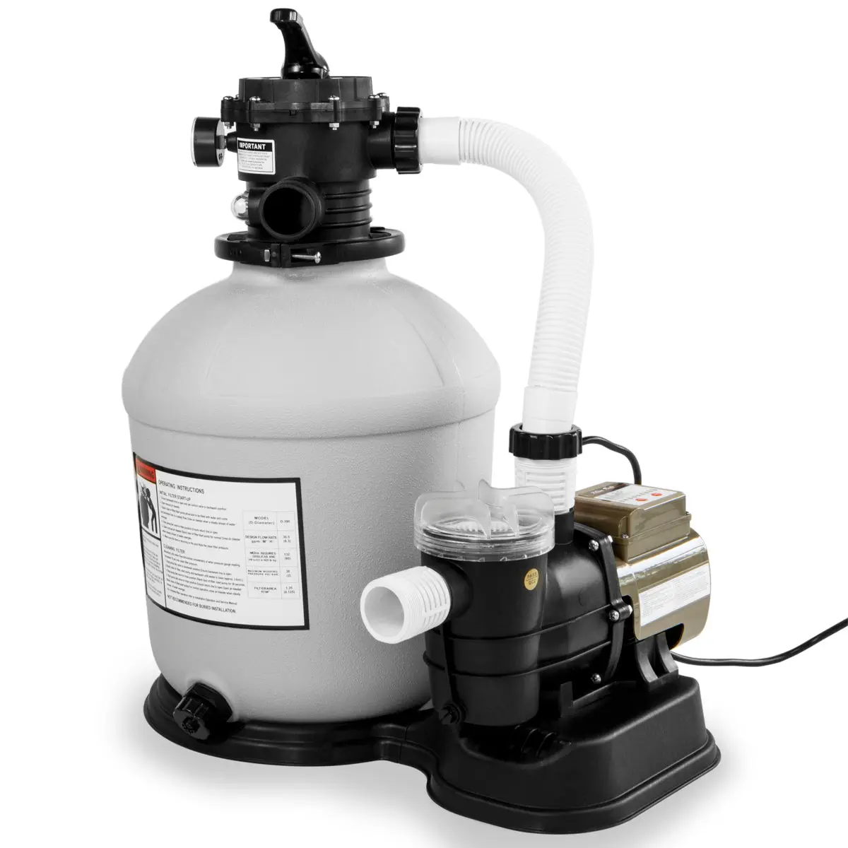 XtremepowerUS 16-in Thermoplastic Compact Above Ground Sand Filter Combo - 3100GPH Pump, 110lbs Capacity, 7-Way Valve, 25"x19"x29" Size, Easy Setup Swimming Pool Accessory for 15000 Gal Outdoor Filtration Pools