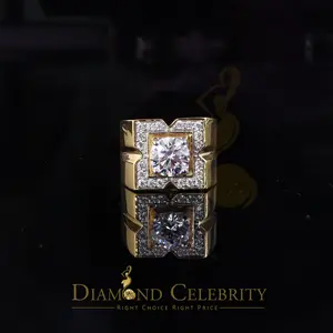 DiamondCelebritees 4.50ct Cubic Zirconia Yellow 925 Silver Men's Adjustable Ring SZ From 9 to 11