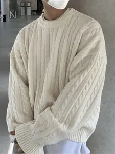 Men's Women's Loose Casual Plain Knit Pullover Sweater, Japanese Korean Style Round Neck Long Sleeve Jumper, Perfect for Fall Winter Fashion Knitwear