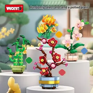 Plum blossom, bamboo, chrysanthemum, orchid bonsai bouquet building block toys, STEM educational toys, DIY simulated flower models, home decoration collection and display, perfect gifts for boys and girls aged 6-12 on birthdays