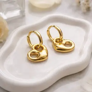 Modern Heart Hoops Gold Plated Earrings for Women Fashionable Jewelry Gift