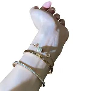 New titanium steel non-fading Roman numeral bracelet, ins-style light luxury with a high-end feel, stackable with sparkling diamonds and a slim waist design Diamond Eco-Friendly non-fading jewelry