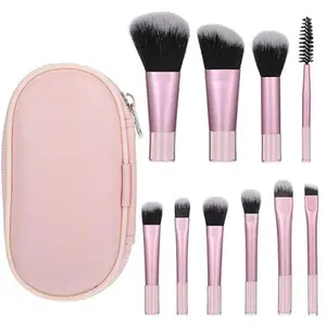 10 PCS Mini Travel Makeup Brushes Set Pink Portable Full Complete Function Cosmetic Kit with Brush Pouch Professional Makeup Brush Set for Women Girls Brush Blush Powder Eye Shadow