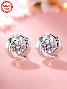 Elegant S925 Silver Rose-Shaped Zircon Earrings for Women, Fashionable Casual Ear Studs, Perfect Daily Wear Jewelry Accessories