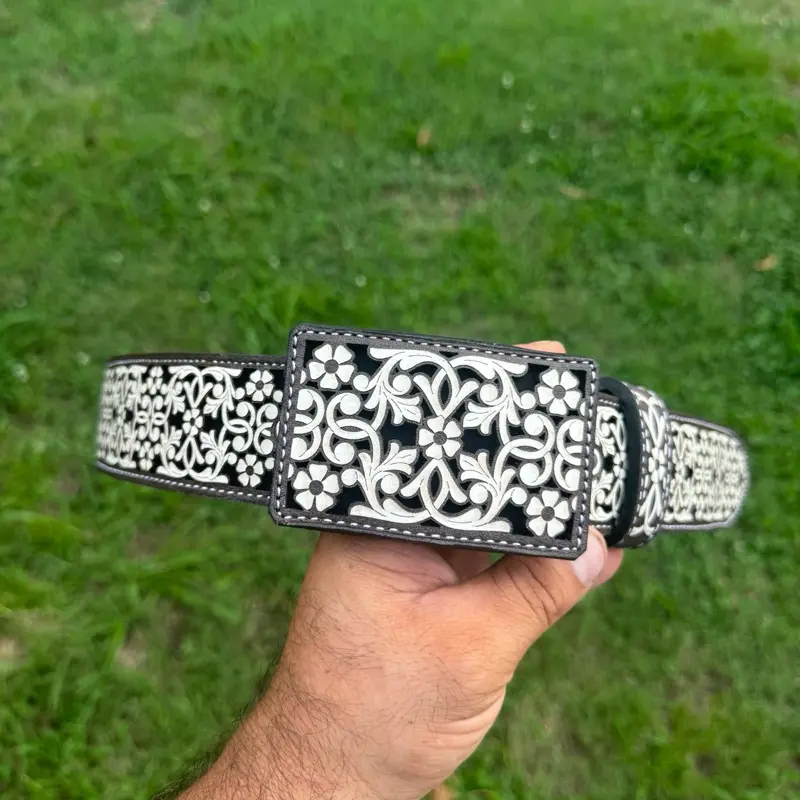 Western Belt Cinturon Vaquero Rameado De Flor