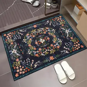 Vintage Floral Rug, Non-Slip Bathroom Mat, Soft Comfortable Bath Mat, Door Mat, Durable Floor Pad for Bathroom Bedroom Living Room Entrance Camping Picnic, Floral Area Rug