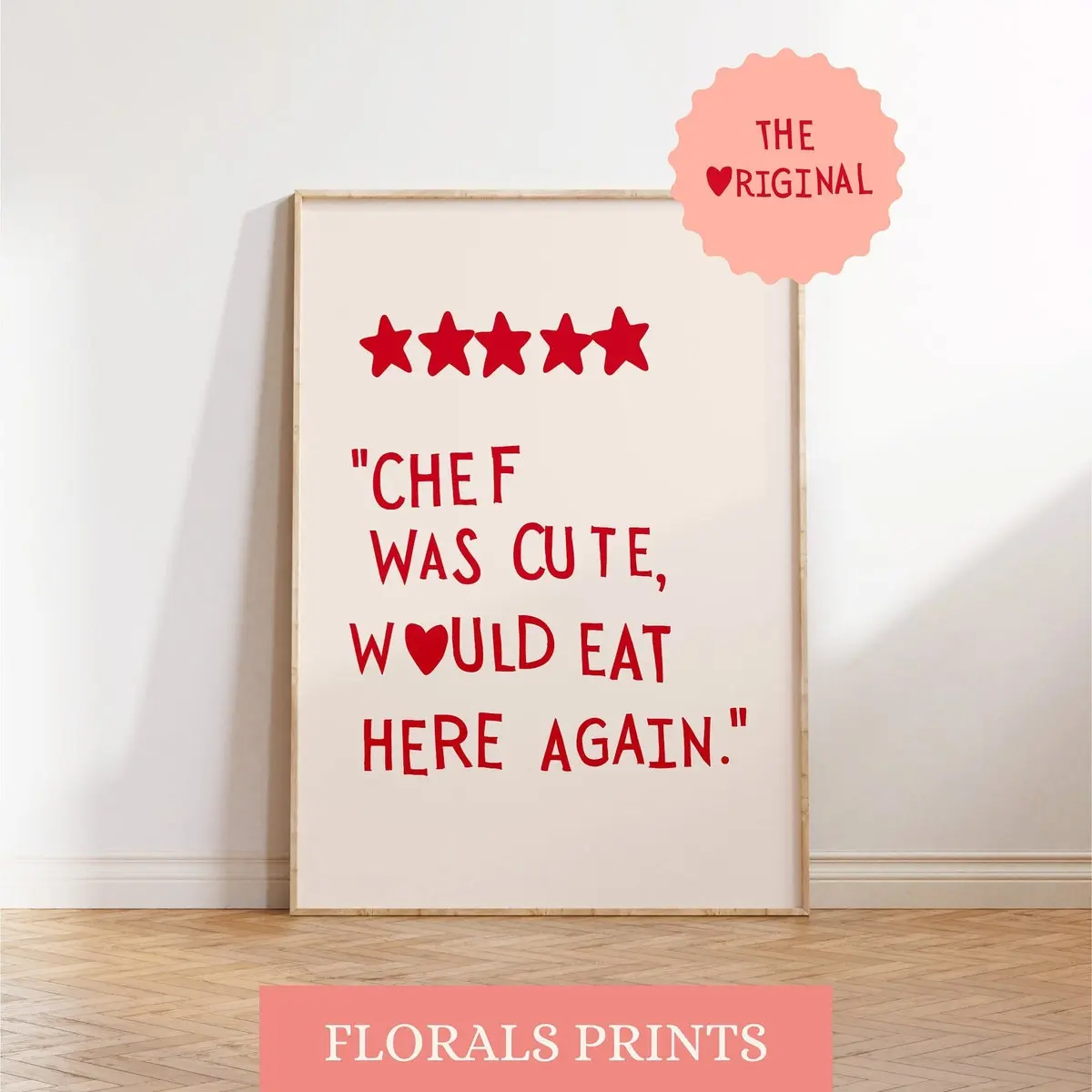 Chef Was Cute Print, Trendy Kitchen Wall Art, Girly Chef Quote Poster, Modern Apartment Decor, Funny Cooking Artwork, Unframed | 5 Size, (8x12 to 27x40) inch