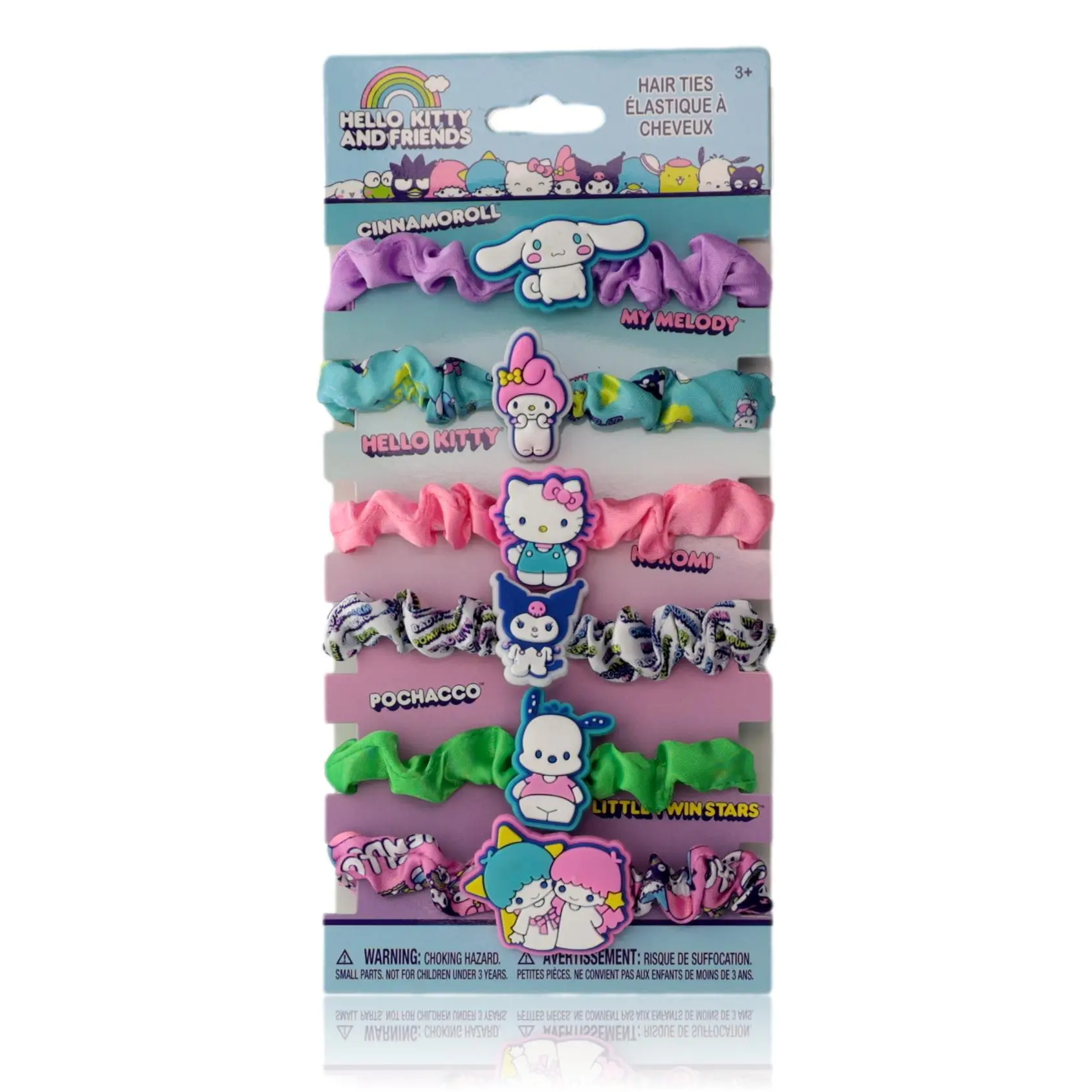 Hello Kitty & Friends Elastic Bands Hair Tie Set - 6 Pack, Character Charm, Children’s Hair, Elastic Ties, Kids’ Heads