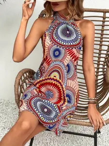 Backless Digital Print Dress, Spring Summer Casual Dresses, Stylish Backless Design, Perfect for Daily Wear & Special Occasions