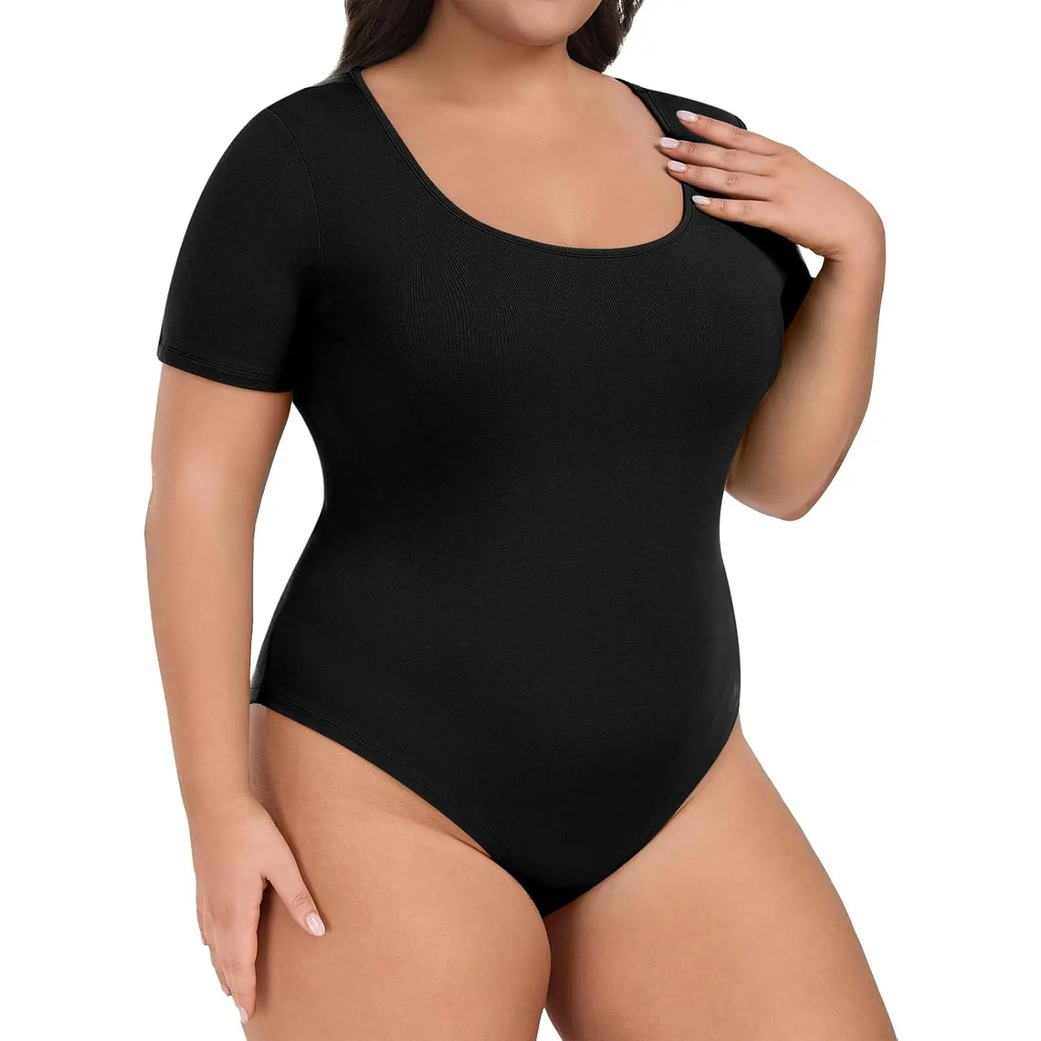 Lastshe Men's Plus Size Slim Fit Shapewear Bodysuit - Short Sleeve Tops, Scoop Neck, Casual, Stretchy Jumpsuit