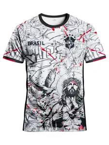Brazil Soccer New Football Jersey Jesus Peace Dove Graphic Round Neck Comfortable Sport Top Soccer Shirt for Match Training Daily Fitness Gift