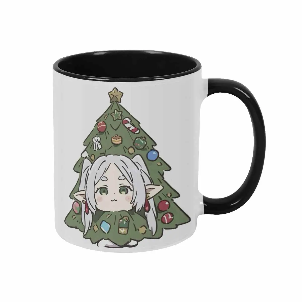 Elf Girl Christmas Tree Mug (11oz/15oz) Festive Holiday Anime Inspired Graphic Print Durable Ceramic Coffee Cup Perfect Gift For Winter Season Home Kitchen Decor Office Desk Use And Party Celebrations