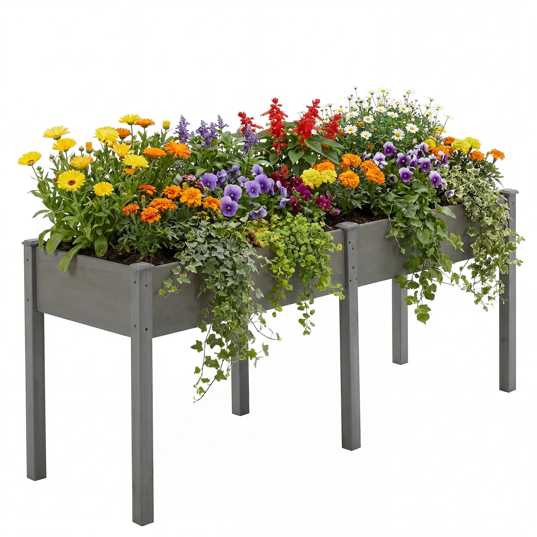Fir Wood Elevated Planter Kit - Rectangular Above Ground Planters with 30-inch Raised Design, Root-Room Depth, Drainage Holes for Outdoor Herbs, Veggies, Flowers Growing