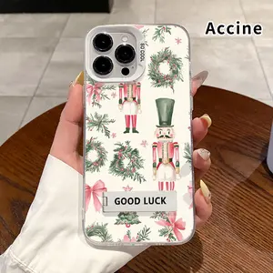 Case for iPhone 16 Pro Max 15 Plus 14 13 12 11 XR E XS Nutcracker Christmas Dream Pattern Bracket Shockproof Silicone PC Back Protective Smartphone Cover
