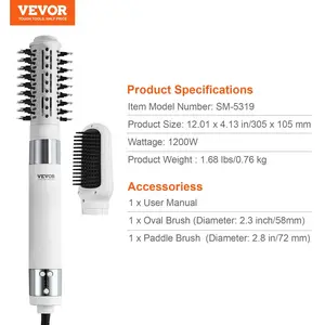 VEVOR Hair Dryer Styler, Ionic Hair Dryer Brush, 110, 000RPM High-Speed Hot Air Styler with Brushless Motor, Oval Paddle Brush, Blow Dryer Brush Styling Tool for Fast Drying Volumizing Straightening