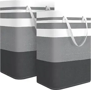 2PCS Large Canvas Laundry Basket, Foldable Storage Bin for Clothes, Durable Hamper for Home & Dorm