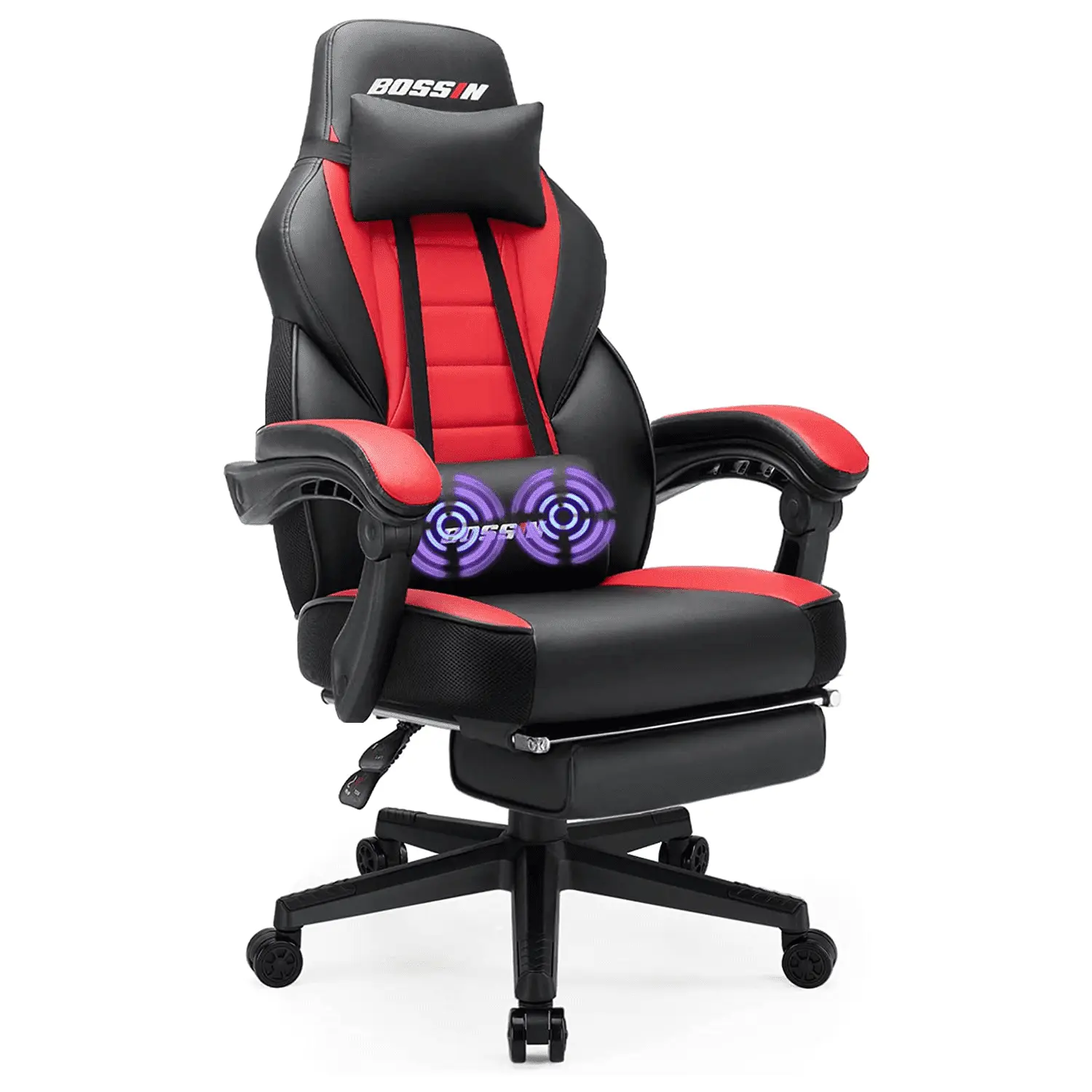 Bossin Gaming Chairs with Footrest Massage Leather Game Chair for Adults Big and Tall Gamer Chair with Headrest and Lumbar Support Modern Ergonomic Design for Multi-occasion