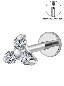 Astm F136 Titanium Tiny Trinity Cz Labret Stud 16g Triple Cz Flower, Punk Ear and Nose Piercing Jewelry for All Seasons