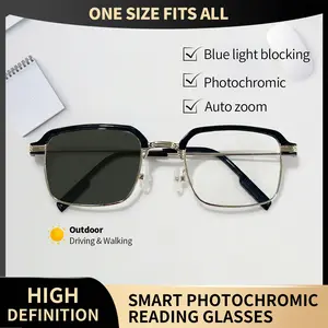 Auto Zoom Reading Glasses, Light Sensitivity Color Changing, Blue Light Blocking, Ultra-Light Frame with Silicone Nose Pads, Unisex Eyewear