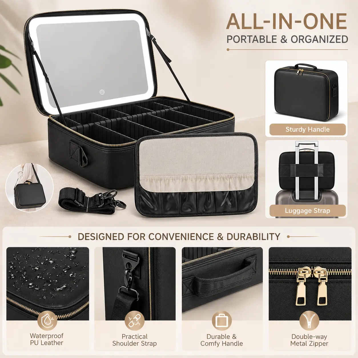 Makeup bag with LED Mirror
