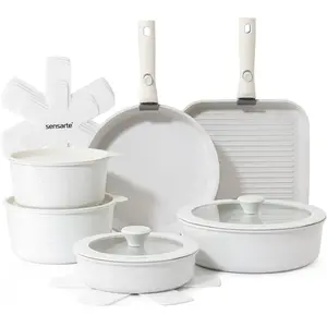 Sensarte 17 Piece Pots and Pans Set Nonstick Detachable Handle Cookware Induction Safe RV Dishwasher Oven PFOA Free
