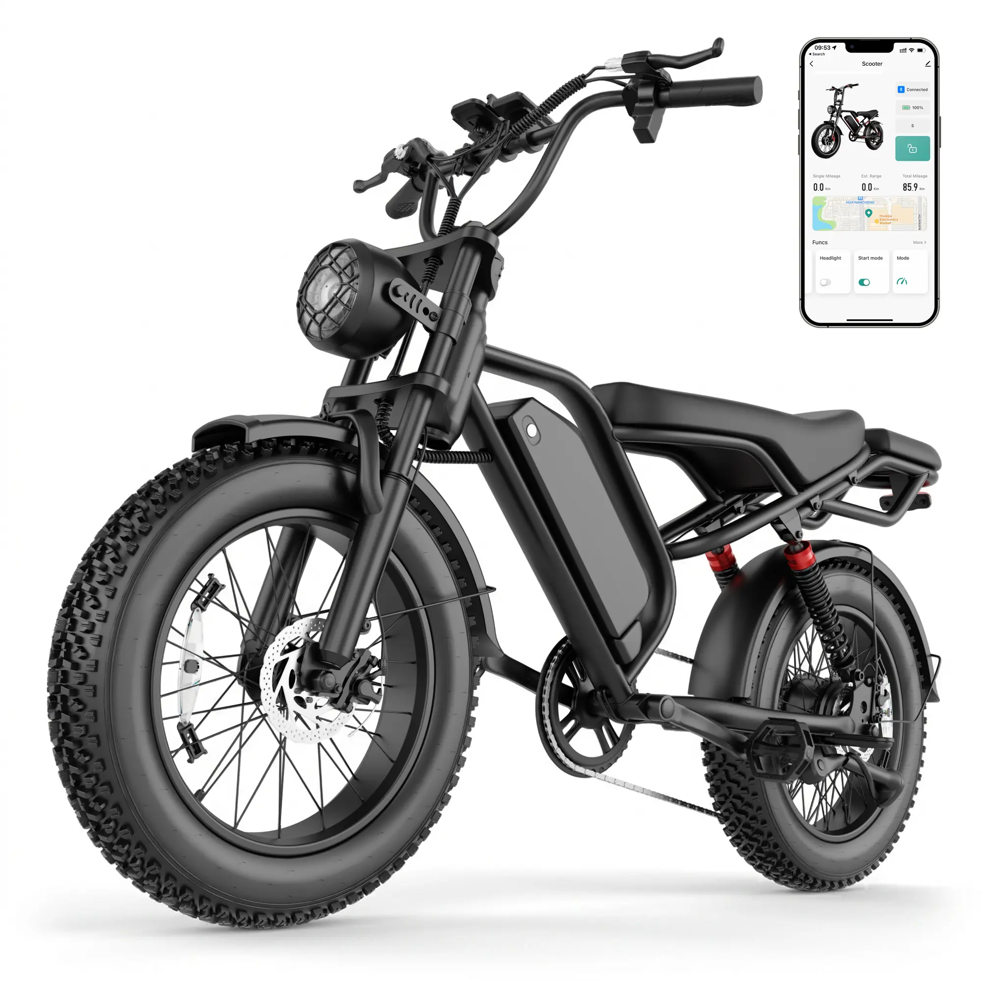 2Pro Adult 2-Seater Off-Road Ebike - 700 w & above Peak Motor (800/1000W), 25/31 MPH, 48V 15.6/18Ah Battery, 20"x4.0" Fat Tires, Full Suspension, Alloy Frame, APP Control, GPS, Remote Control, USB Port, Fast Charging, Max 330 lbs Load Capacity, Bike Seat,