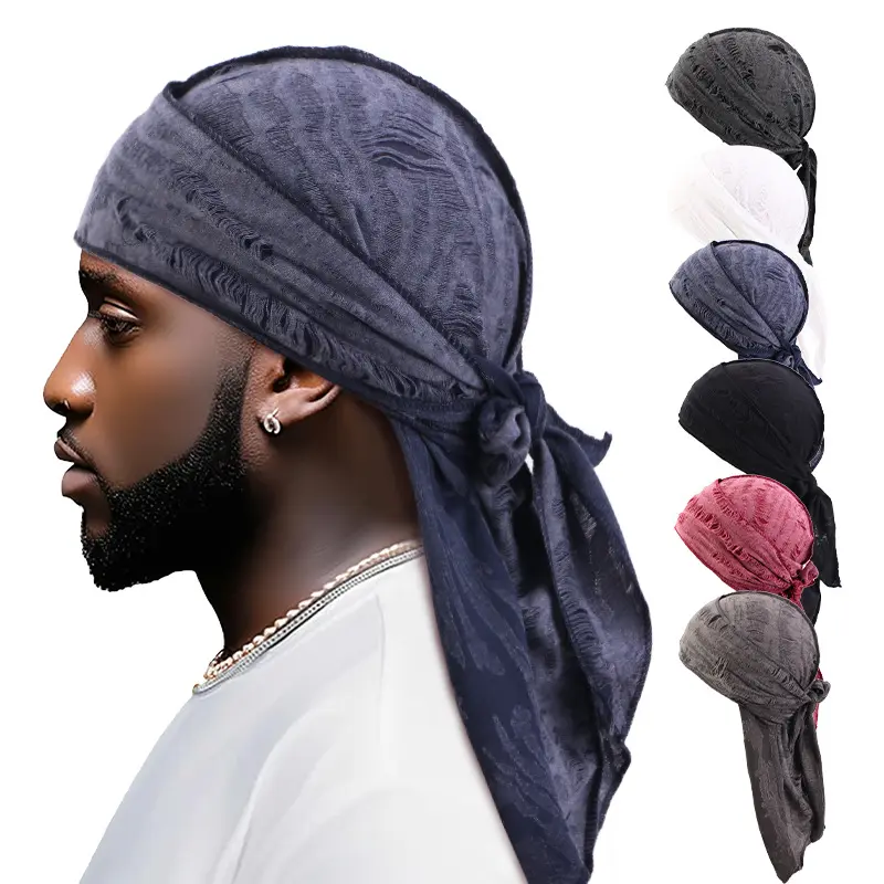 6pcs Crushed Velvet Durag for Men, Soft Stretch Long Tail Do Rag, Breathable Head Wrap, Hip Hop Fashion Turban for Hairstyle Waves Protection