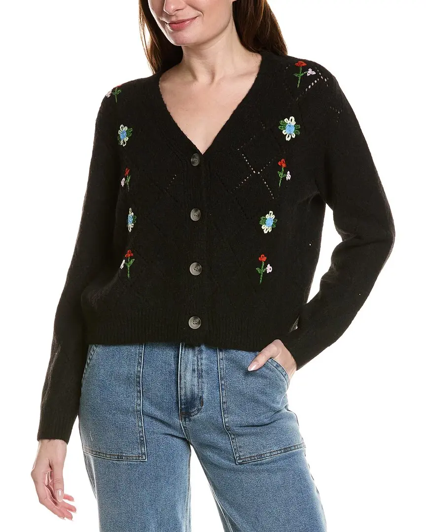 CeCe Wool-Blend Pointelle Cardigan