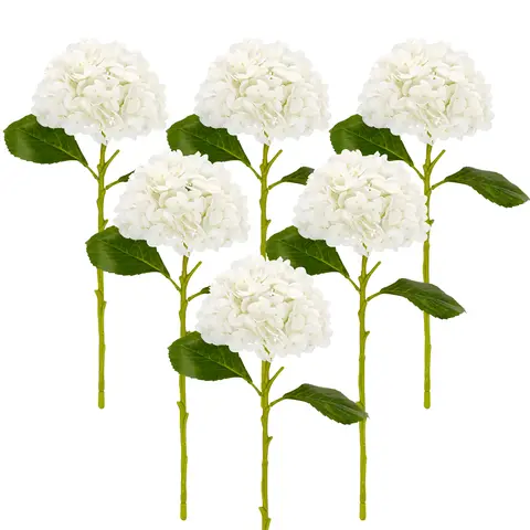 VIKINGS PANDA 6-Piece Real-Touch Latex Silicone Faux Hydrangeas, 19.3in Stems, Natural Look Decor for Kitchen Floral Arrangement Centerpiece, Birthday Table Settings, Wedding Bouquets, Bathroom Decor (Boxed)