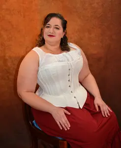 Victorian 1890s Pretty Housemaid corset in white cotton, Ready to Wear